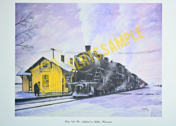 "Train #117 at Mellen, WI" by Russ Porter, 18" x 22"
