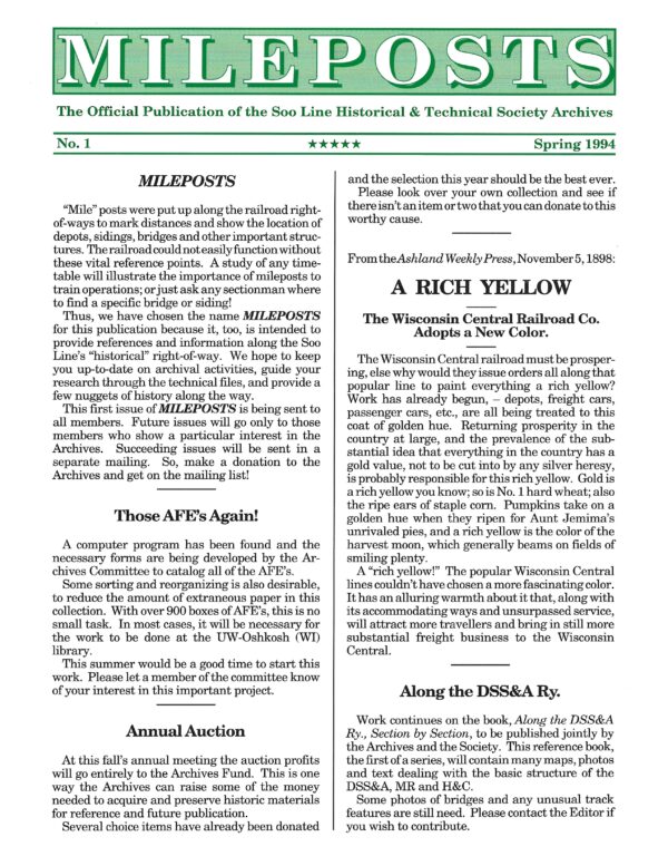 Mileposts No.1 Spring 1994