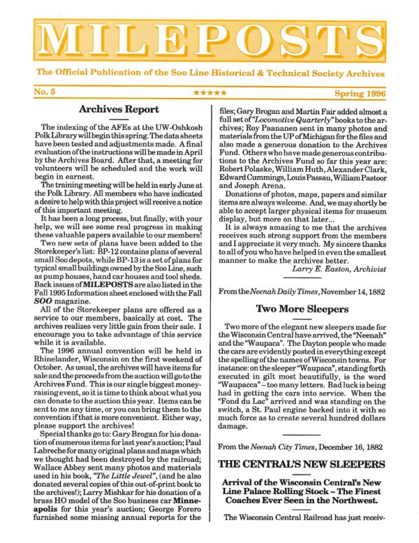 Mileposts No. 5 Spring 1996