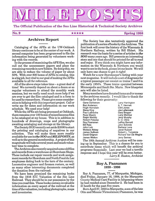 Mileposts No. 9 Spring 1998