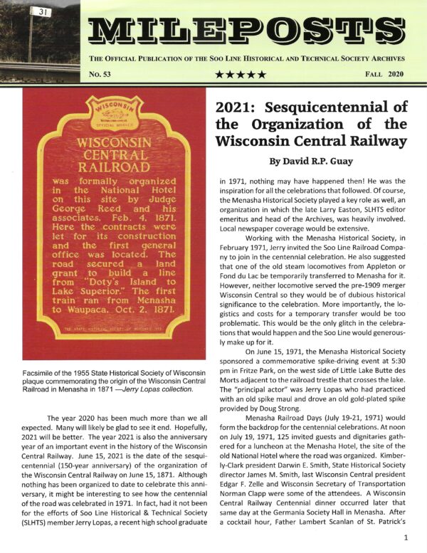 Mileposts No. 53 Fall 2020