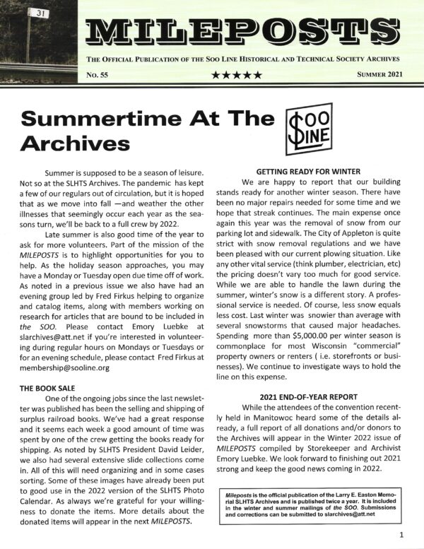 Mileposts No. 55 Summer 2021