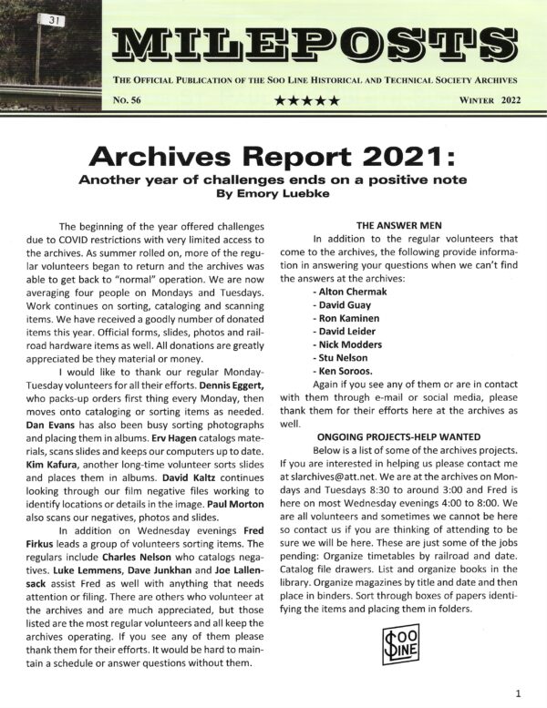Mileposts No. 56 Winter 2022