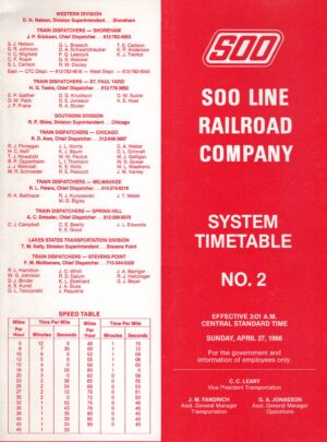 Soo Line Railroad Company System Timetable Timetable No. 2