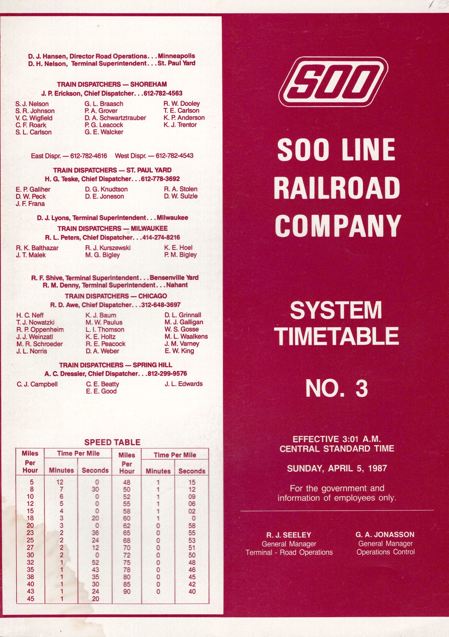 Soo Line Railroad Company System Timetable No. 3