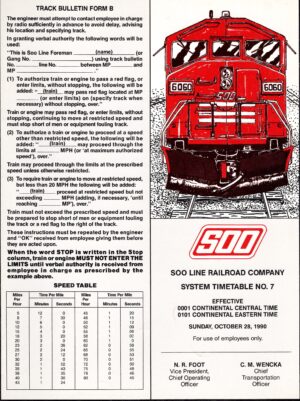 SooLine Railroad Company System Timetable No. 7